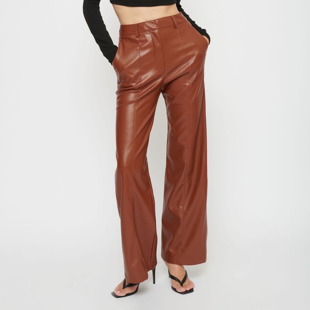 Dynamite Faux Leather Wide Leg Pants in Tortoise Shell